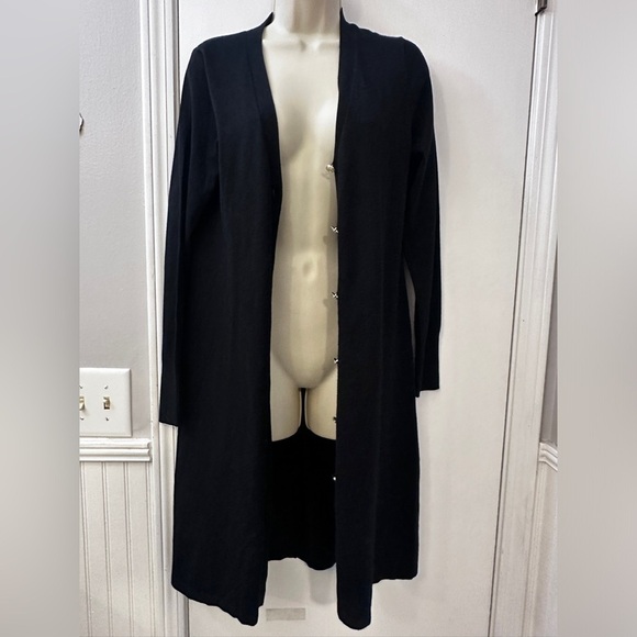 Susan Graver Women’s Navy Blue Long Button-Down Cardigan with Gold Buttons XS - Picture 7 of 11